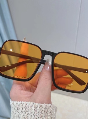 网红墨镜韩版款蹦迪太阳镜个性超大框方框眼镜女圆脸显脸小潮茶色