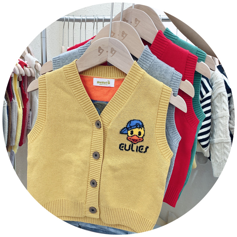 呼呼兔新款儿童马甲外穿男女童棉线针织背心春秋季婴儿宝宝毛衣