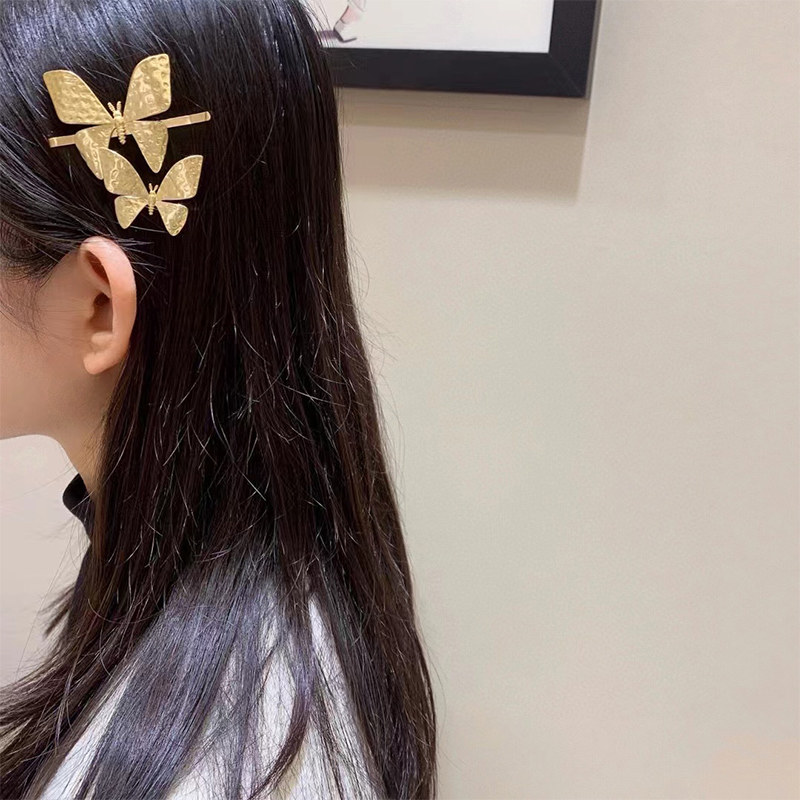 金色两只蝴蝶发夹女时尚百搭刘海边夹法式名媛一字夹D家新款发饰