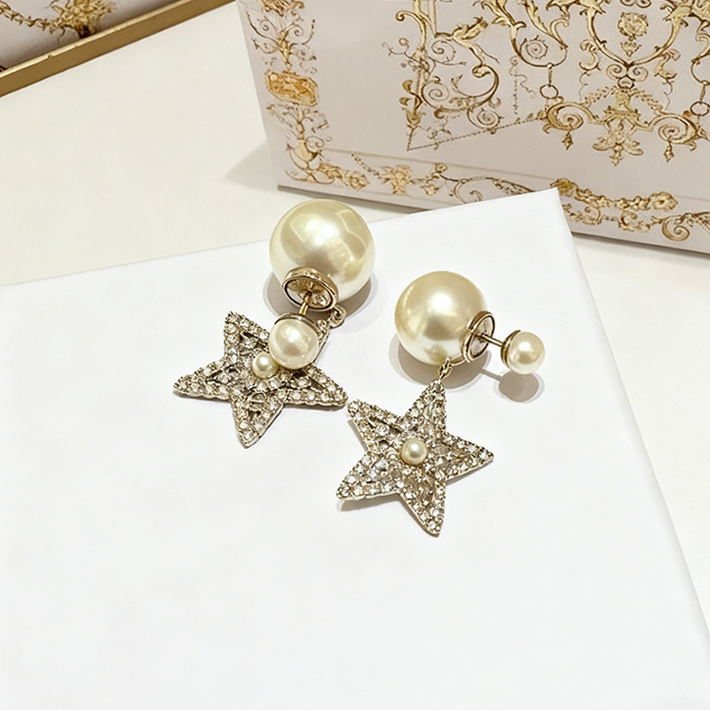 奥米迪奥星星镶钻珍珠耳环女轻奢
