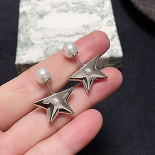 奥米迪奥五角星星珍珠耳钉配件高级感前后两戴耳饰新款气质女耳环