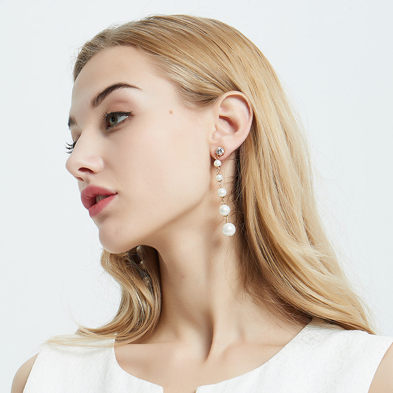 奥米迪奥网红珍珠耳环耳线长款女耳坠新款ins耳钉气质流苏网红款