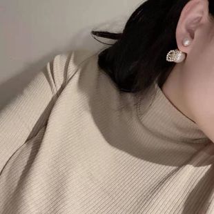 奥米迪奥全新双面两戴爱心镶钻珍珠耳钉气质百搭新潮款耳环耳饰女