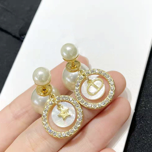奥米迪奥大小珍珠前后款扇贝星星吊坠耳钉耳环气质百搭新潮日韩风
