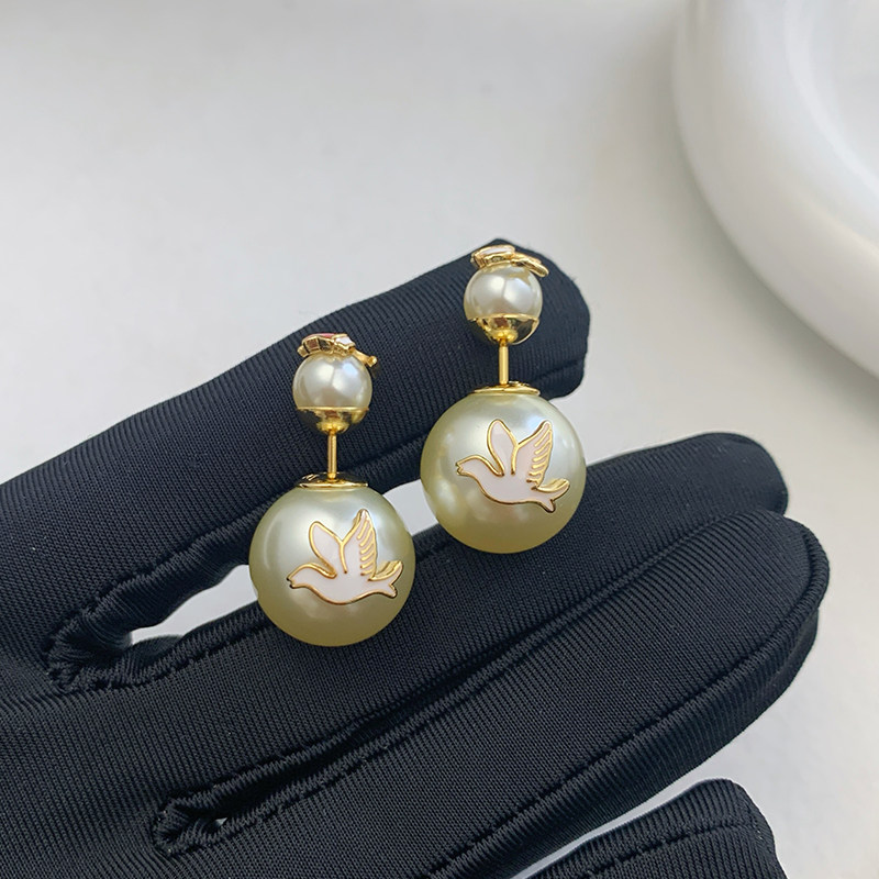 26年早春新款鸽子珐琅玫瑰珍珠耳钉气质简约耳环时尚百搭D家耳饰