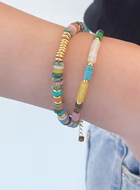 奥米迪奥彩色串珠手链天然石玛瑙