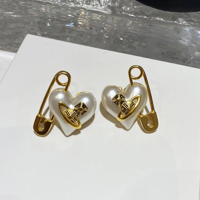 土星球回形别针珍珠爱心耳环两戴女欧美风小众高级感百搭耳饰