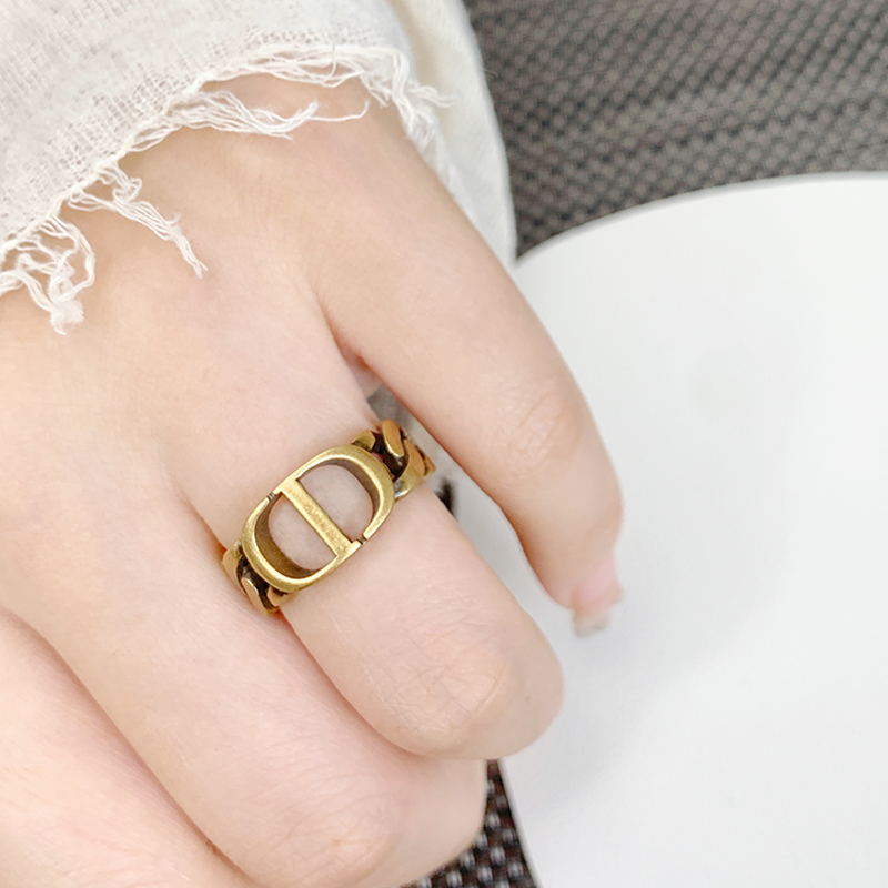 奥米迪奥D家复古黄铜做旧戒指小众设计时尚个性气质百搭款送礼