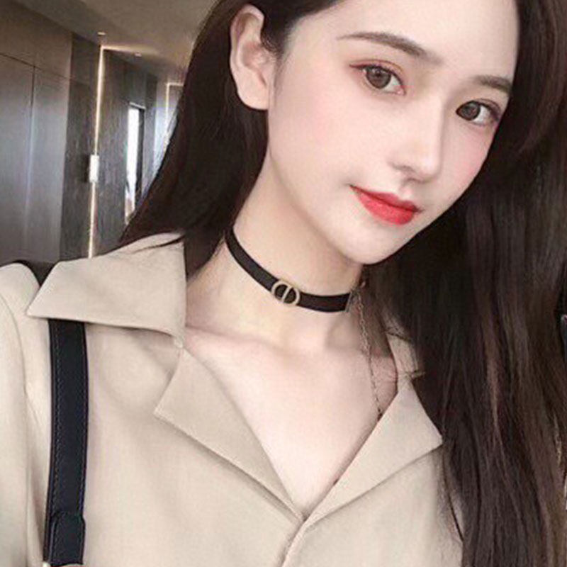 D家字母项链女锁骨链百搭日韩简约个性choker复古黑色CD颈带颈链