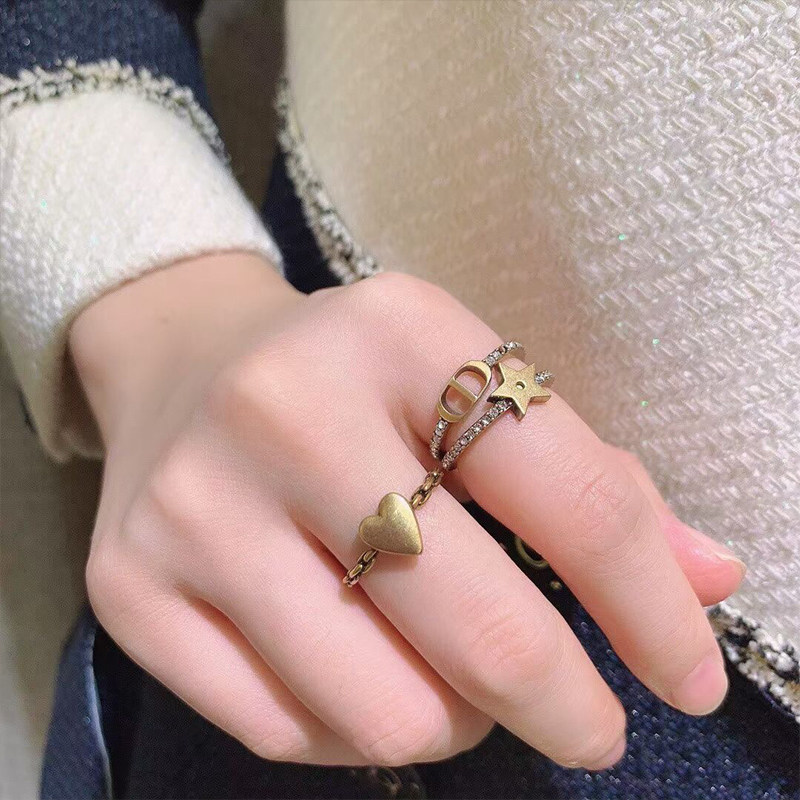 黄铜做旧星星三合一戒指三层欧美叠戴对戒指环女D家新款饰品