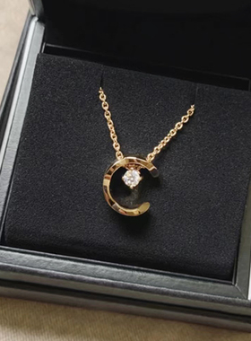奥米迪奥星月菱格纹镶钻女项链