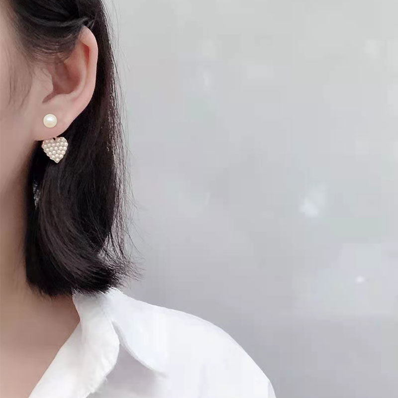 奥米爱心防过敏百搭风珍珠耳钉