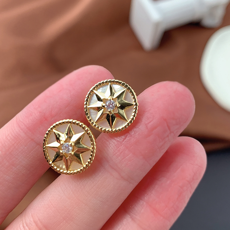 八芒星珍珠贝母耳钉小巧精致新款