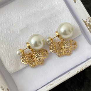 奥米迪奥新款镂空蝴蝶珍珠耳环女轻奢高级感百搭耳钉韦雪同款耳饰
