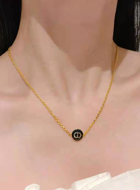 字母黑圆盘CD项链高级感个性女