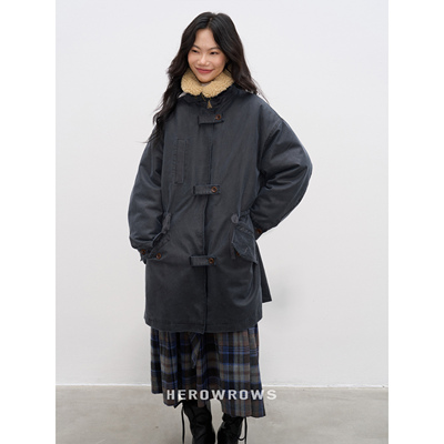 复古油蜡布可抽绳收腰棉服外套