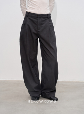 Herowrows 25AW 单褶弧线插袋 随性立体廓形弯刀休闲西裤 深灰色