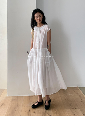 Herowrows 夏日清透苎麻棉重工绕花绑带连衣裙 前后两穿大摆裙