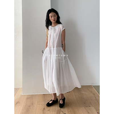 透苎麻棉重工绕花绑带连衣裙