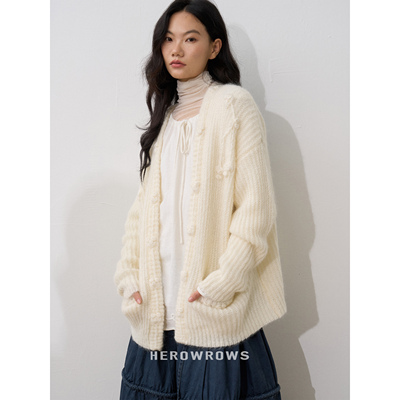 羊毛马海毛手工立体花针织开衫