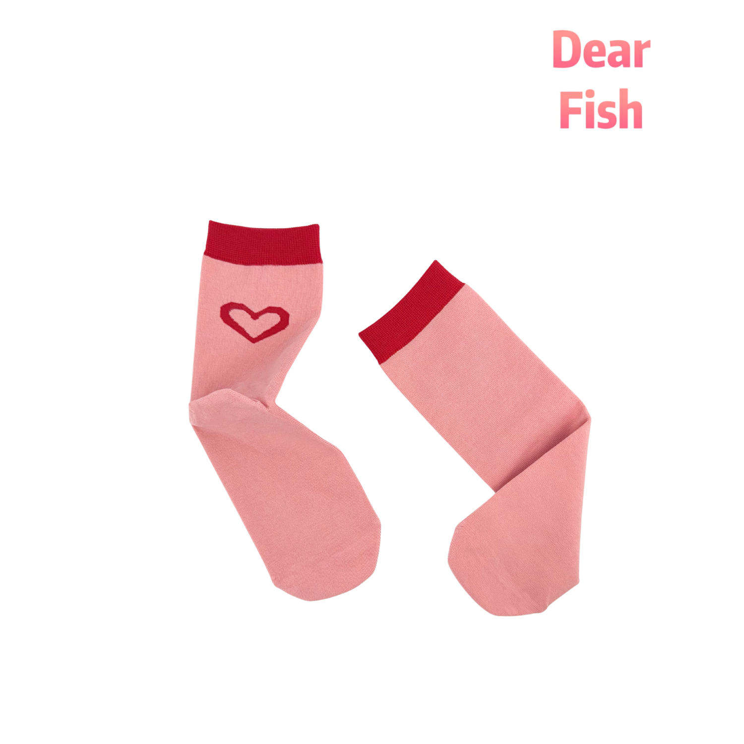 DEAR FISH【小爱】玫玫粉中筒女袜后脚心设计纯色棉袜穿搭博主款