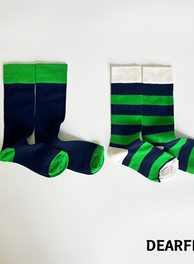 【绿横格＋绿洲边】DEARFISH中筒女袜棉经典百搭款Cherry同款