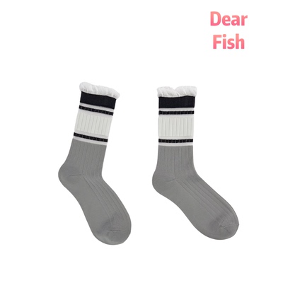 DEAR FISH【晓灰】纯色学院风女袜简约薄款夏季新款miu灰中筒袜子