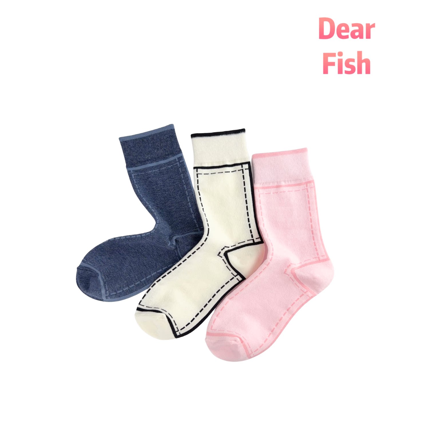 DEAR FISH【撞色牛仔】棉质新款中筒女袜小腿袜潮流原宿牛仔裤款