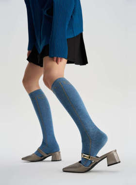 DEARFISH水洗牛仔2025年新款棉中筒女袜小腿时尚潮流牛仔裤老花