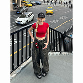 NNK美式 子hiphop潮 男女街头休闲阔腿欧美裤 复古多口袋豹纹工装 裤