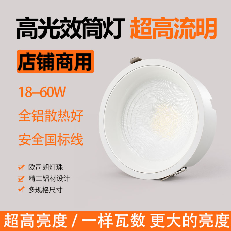 筒灯led嵌入式12超亮开孔15公分商铺工程6寸30W18寸大功率天花灯