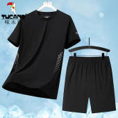 套装 健身宽松冰丝运动2件套装 夏季 短裤 速干短袖 啄木鸟休闲五分裤