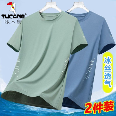 啄木鸟男士冰丝透气夏季网眼速干短袖t恤薄款运动半袖体恤男上衣