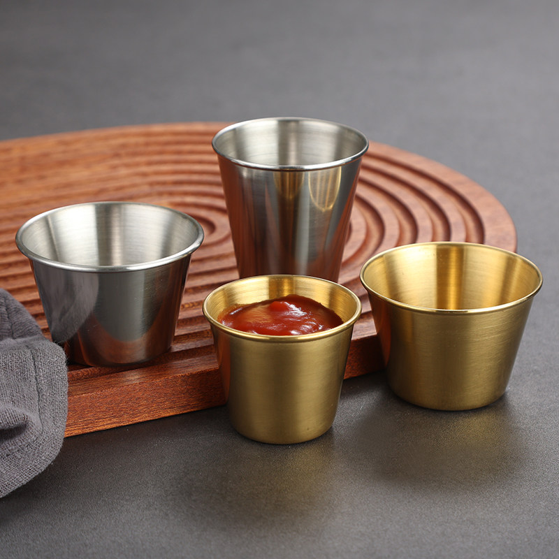 韩式304不锈钢酱料碟蘸料碟金色沙拉蘸酱碟酱汁杯家用调料碟 味碟