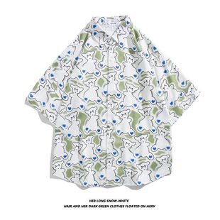 贞品坊文艺范抽象艺术画花色衬衫男春款通勤优雅时尚长袖上衣