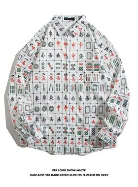 夏季超火cec长袖衬衫男国潮嘻哈潮流炸街宽松休闲痞帅衬衣外套潮