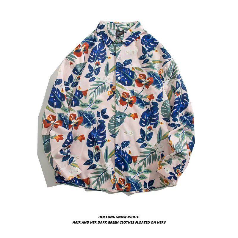 悟空有货欧美嘻哈碎花满印长袖衬衫男潮牌街头宽松情侣休闲花衬衣