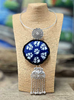 丽江民族风蓝染复古长款毛衣链