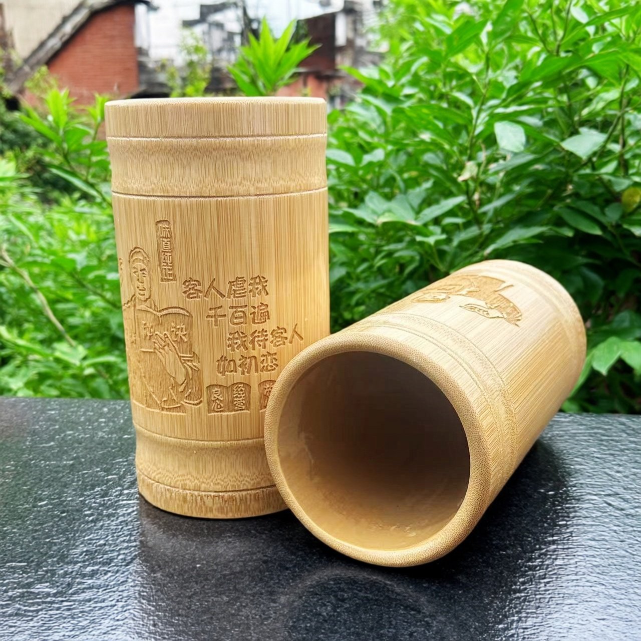 碳化筷筒竹子筒签筒餐厅家用竹筒楠竹炭化竹筷筒复古商用饭店