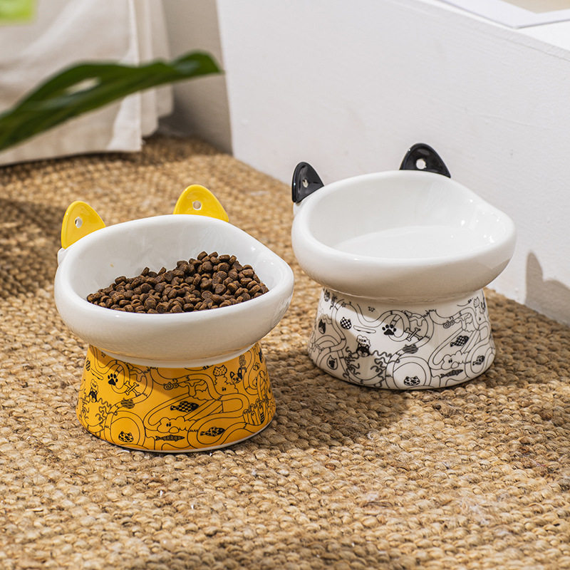 猫碗陶瓷高脚保护颈椎狗狗食具猫咪斜口宠物粮碗猫食盆礼盒防滑