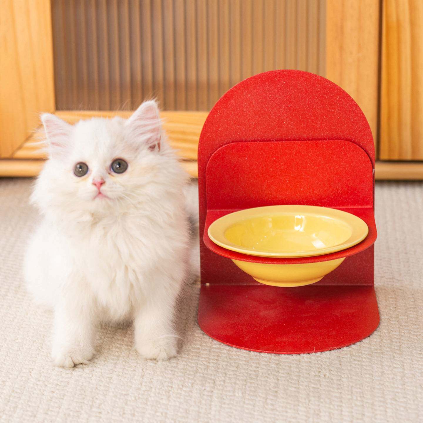 创意纯色飞碟碗带磁吸碗架家用陶瓷猫碗狗碗护颈宠物碗防打翻水碗