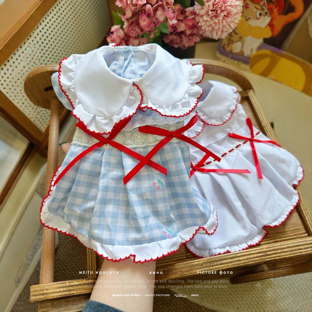 狗狗猫咪衣服复古格纹海军领衬衫