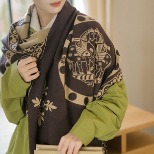 对马吟｜马年本命围巾！仿羊绒汉服披肩大唐联珠纹秋冬保暖红围脖