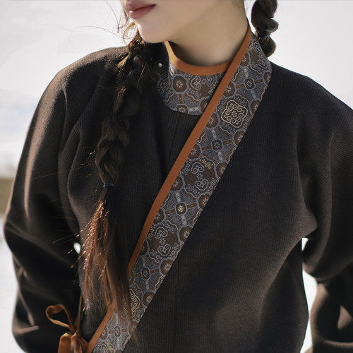 杉水集原创魏晋风曲领衫加绒