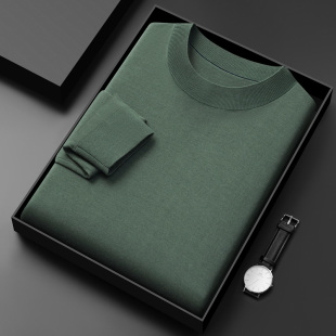 高级丝滑100%精纺桑蚕丝羊绒羊毛衫 男春秋贴身软糯亲肤打底t恤衫