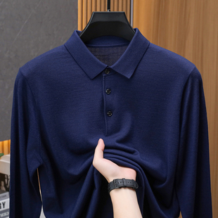轻奢高端100%超细美丽诺精纺羊毛POLO衫男商务休闲翻领打底针织衫