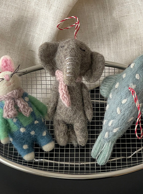 韩国东大门同款羊毛毡挂件可爱小兔大象钥匙扣立体动物玩偶配饰