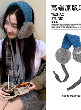 羊羔毛耳罩女冬季韩版冬季蓝色加厚毛绒保暖防寒防冻户外骑车耳包