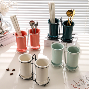 筷篓马克龙陶瓷筷子筒置物沥水厨房放勺筷收纳盒桶平放筷子笼家用