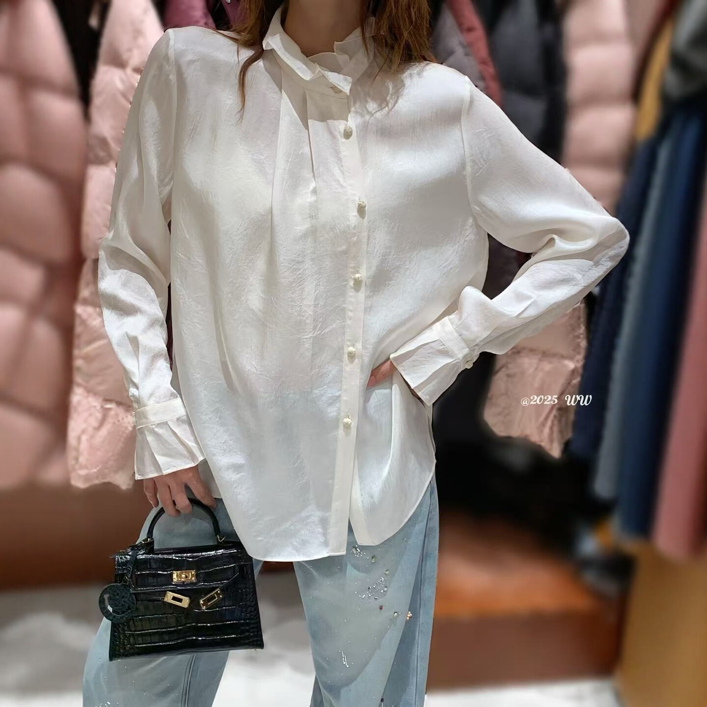 醋酸缎面衬衫女长袖开衫